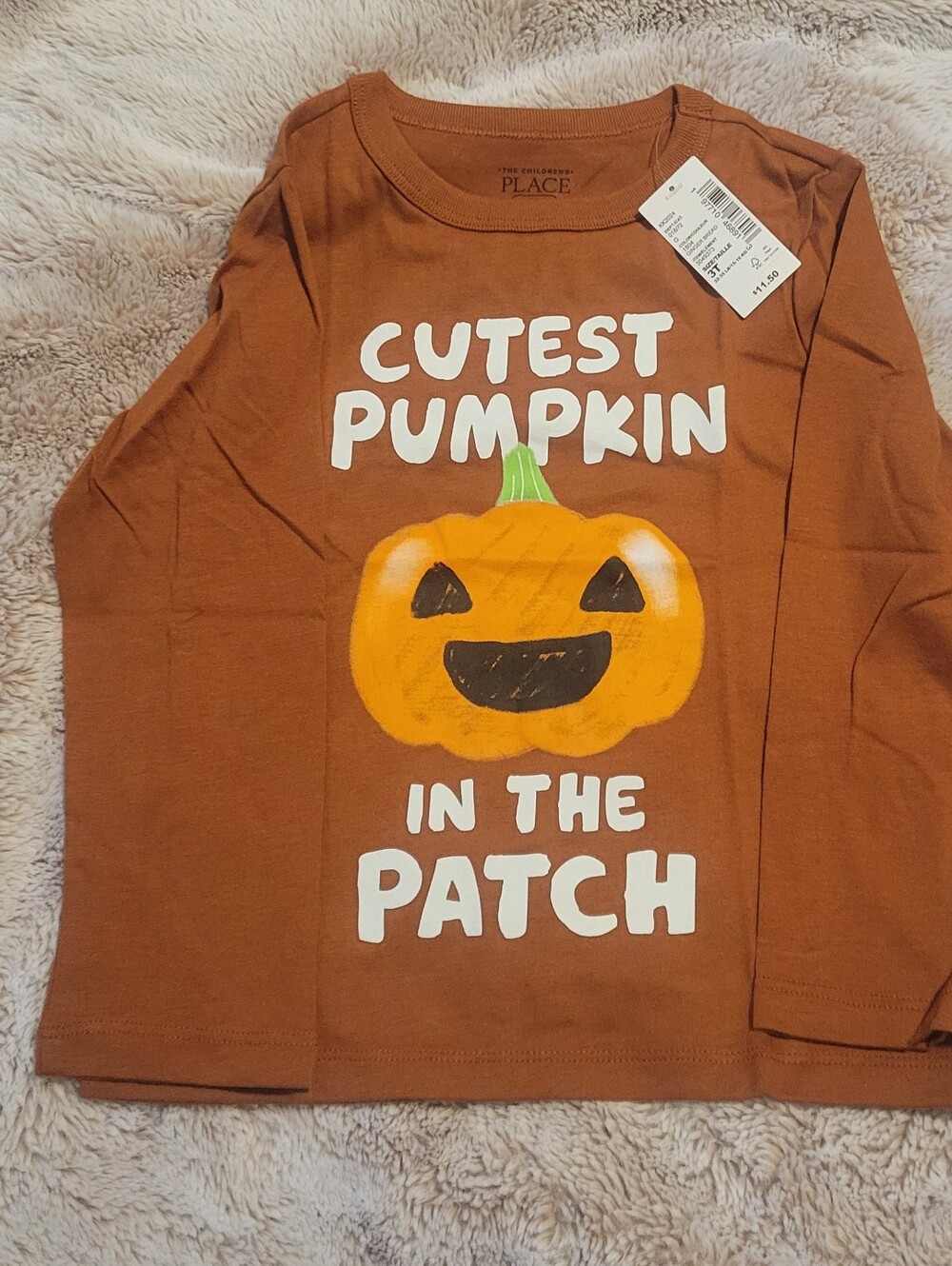 The Children's Place Rust Brown/Orange Long-Sleeve 'Cutest Pumpkin' Tee -Size 3t